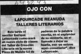 Lafourcade reanuda talleres literarios  [artículo]