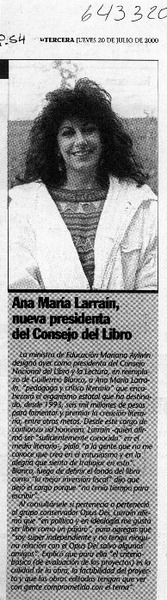 Ana María Larraín, nueva presidenta del Consejo del Libro  [artículo]