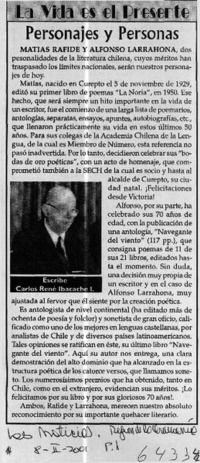 Personajes y personas  [artículo] Carlos René Ibacache I.