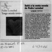 Salió a la venta novela de Pedro Lemebel  [artículo]