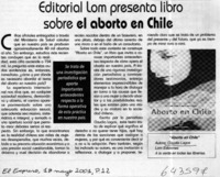 Editorial Lom presenta libro sobre el aborto en Chile  [artículo]