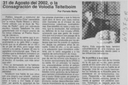 31 de agosto del 2002, o la Consagración de Volodia Teitelboim  [artículo] Pamela Mella