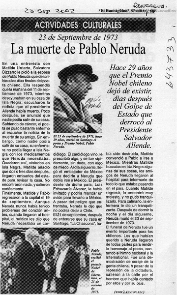 La muerte de Pablo Neruda  [artículo]