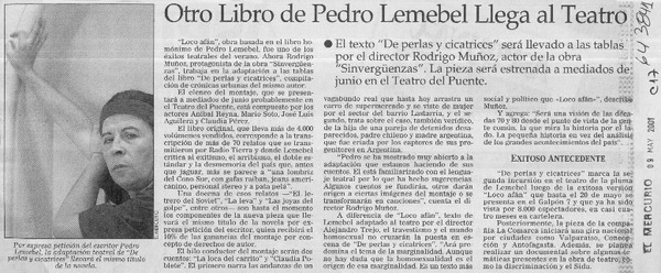 Otro libro de Pedro Lemebel llega al teatro  [artículo]