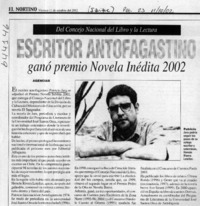 Escritor antofagastino ganó premio Novela Inédita 2002  [artículo]