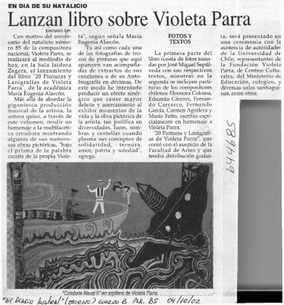 Lanzan libro sobre Violeta Parra  [artículo]