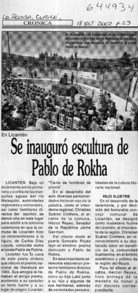 Se inauguró escultura de Pablo de Rokha  [artículo]