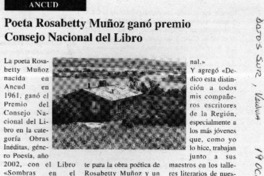 Poeta Rosabetty Muñoz ganó premio Consejo Nacional del Libro  [artículo]