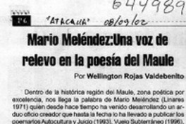 Mario Meléndez, una voz de relevo en la poesía del Maule  [artículo] Wellington Rojas Valdebenito