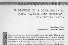 El discurso de la nostalgia en el poema "Pascual Coña recuerda", un lectura lárica  [artículo]