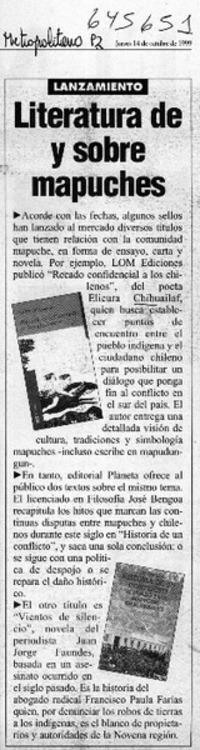 Literatura de y sobre mapuches  [artículo]