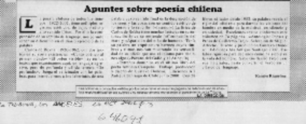 Apuntes sobre poesía chilena  [artículo] Ramón Riquelme