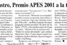 Bélgica Castro, Premio Apes 2001 a la trayectoria  [artículo]
