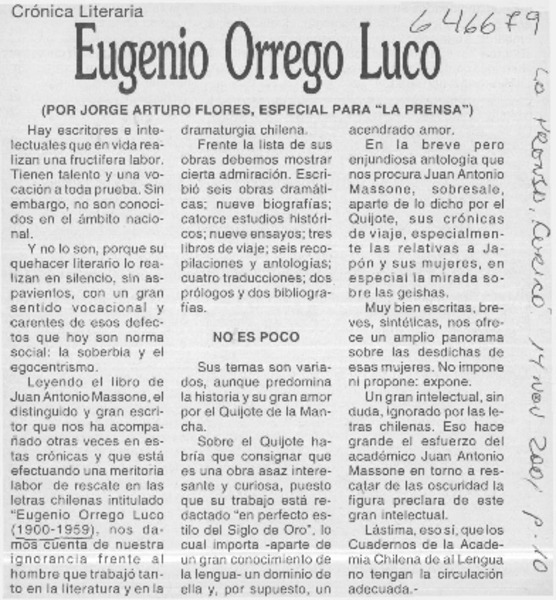 Eugenio Orrego Luco  [artículo] Jorge Arturo Flores Pinochet