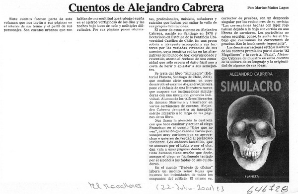 Cuentos de Alejandro Cabrera  [artículo] Marino Muñoz Lagos