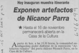 Exponen artefactos de Nicanor Parra  [artículo]