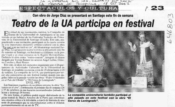 Teatro de la UA participa en festival  [artículo]