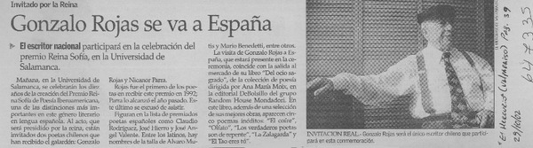 Gonzalo Rojas se va a España  [artículo]