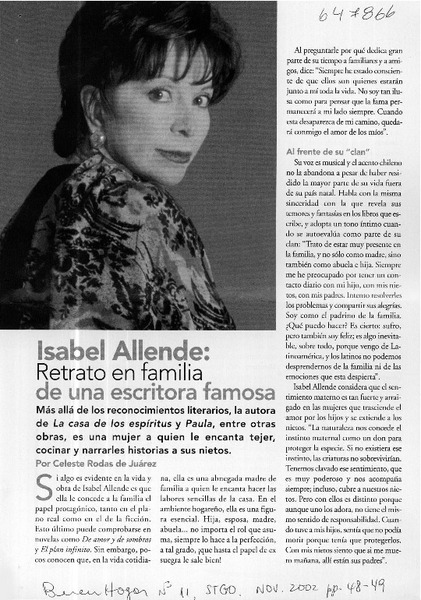 Isabel Allende, retrato en familia de una escritora famosa  [artículo] Cecilia Rodas de Juárez