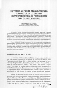 En torno al primer reconocimiento europeo de la literatura hispanoamericana, el Premio Nobel para Gabriela Mistral  [artículo] Luis Vargas Saavedra