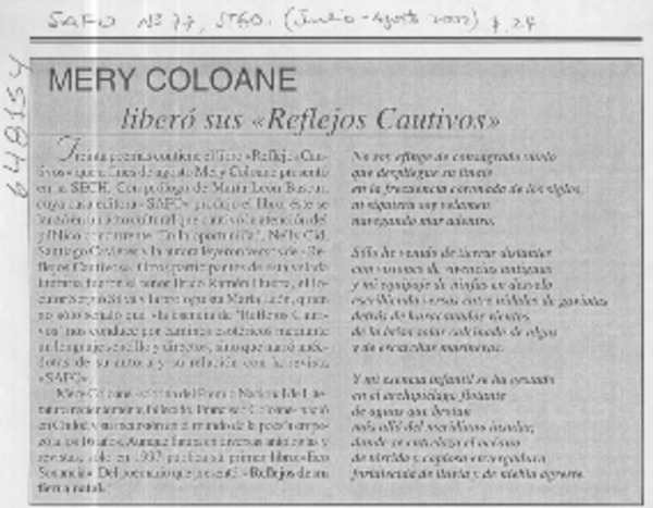 Mery Coloane liberó sus "Reflejos cautivos"  [artículo]