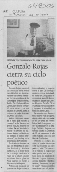 Gonzalo Rojas cierra su ciclo poético  [artículo]