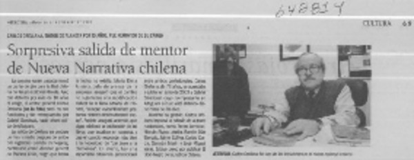 Sorpresiva salida de mentor de nueva narrativa chilena  [artículo]