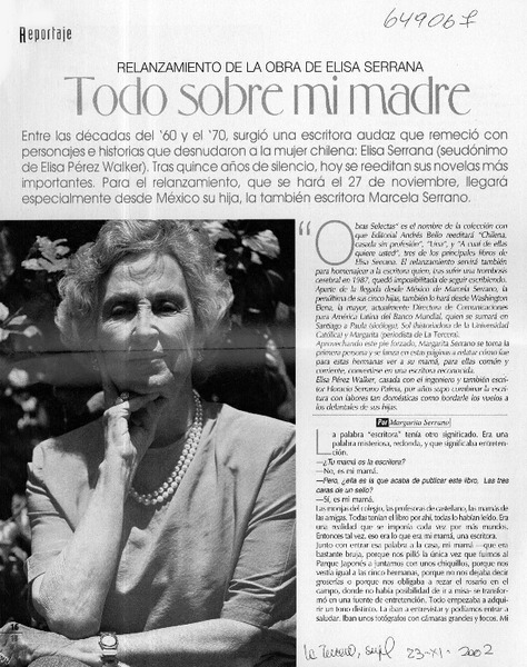 Todo sobre mi madre  [artículo] Margarita Serrano