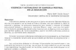 Vigencia y actualidad de Gabriela Mistral en la educación  [artículo] María Edith Cerda Osses