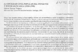 La sociedad civil popular del poniente y sur de Rancagua  [artículo] Ricardo Vargas Morales