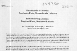 Recordando a Amanda, bautizada Pinto, renombrada Labarca  [artículo] María Isabel Reyes <y> Helia Vargas