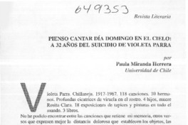 Pienso cantar día domingo en el cielo, a 32 años del suicidio de Violeta Parra  [artículo] Paula Miranda Herrera