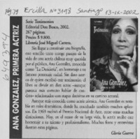 Ana González, primera actriz  [artículo] Gloria Guerra