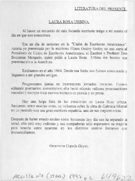 Laura Rosa Urbina  [artículo] Genoveva Cepeda Guyot