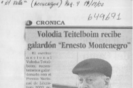 Volodia Teitelboim recibe galardón "Ernesto Montenegro"  [artículo]