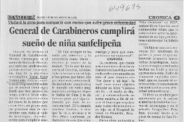 General de Carabineros cumplirá sueño de niña sanfelipeña  [artículo] Luis Carvajal
