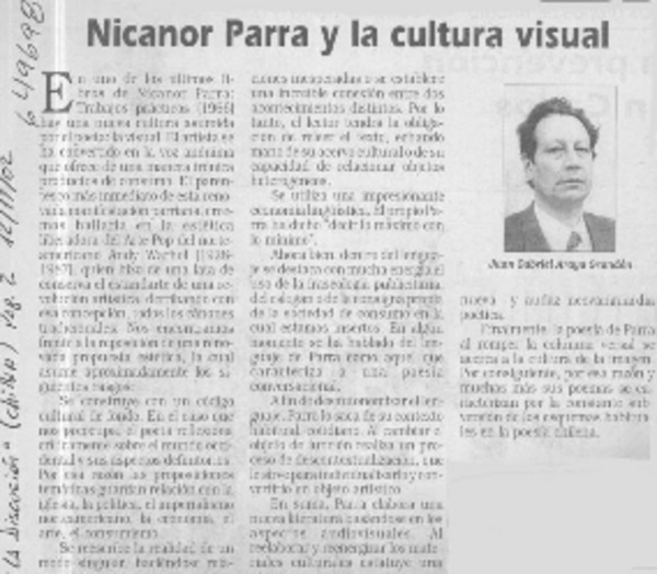 Nicanor Parra y la cultura visual  [artículo] Juan Gabriel Araya Grandón