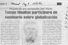 Tomás Moulian participará de seminario sobre globalización  [artículo]