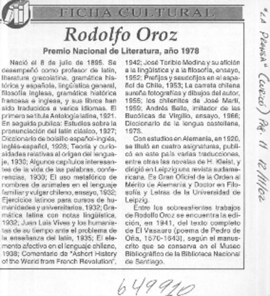 Rodolfo Oroz  [artículo]
