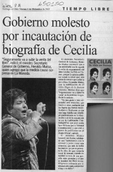 Gobierno molesto por incautación de biografía de Cecilia  [artículo]