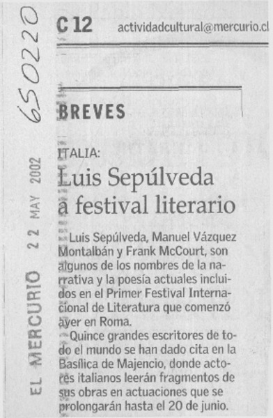 Luis Sepúlveda a festival literario  [artículo]