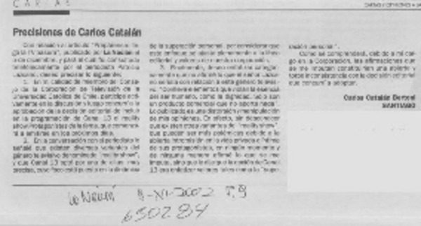 Precisiones de Carlos Catalán  [artículo] Carlos Catalán