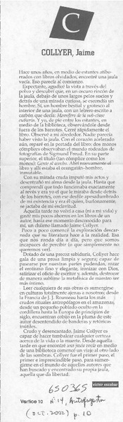Jaime Collyer  [artículo] Víctor Escobar
