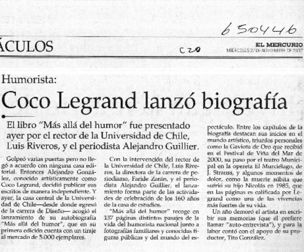 Coco Legrand lanzó biografía  [artículo]