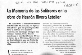 La memoria de las salitreras en la obra de Hernán Rivera Letelier  [artículo]