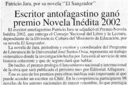 Escritor antofagastino ganó premio Novela Inédita 2002  [artículo]
