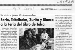 Sarlo, Teitelboim, Zurita y Blanco a la Feria del Libro de Talca  [artículo] Manuel Herrera
