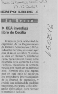 OEA investiga libro de Cecilia  [artículo]