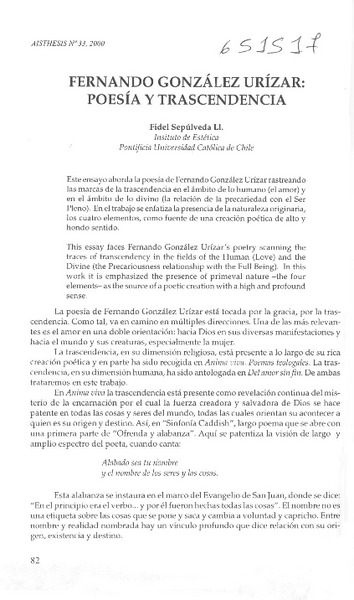 Fernando González-Urizar, poesía y trascendencia  [artículo] Fidel Sepúlveda Ll.