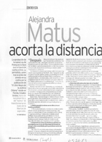 Alejandra Matus acorta la distancia  [artículo] Pilar Segovia I.